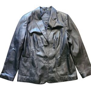 Vintage Outbrook Blazer Jacket Women's Large Black Leather Button Down